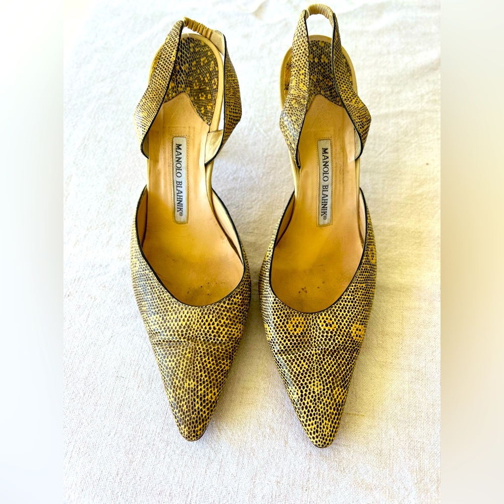 Vintage Manolo Blahnik slingback pumps nude Snakeskin size 40